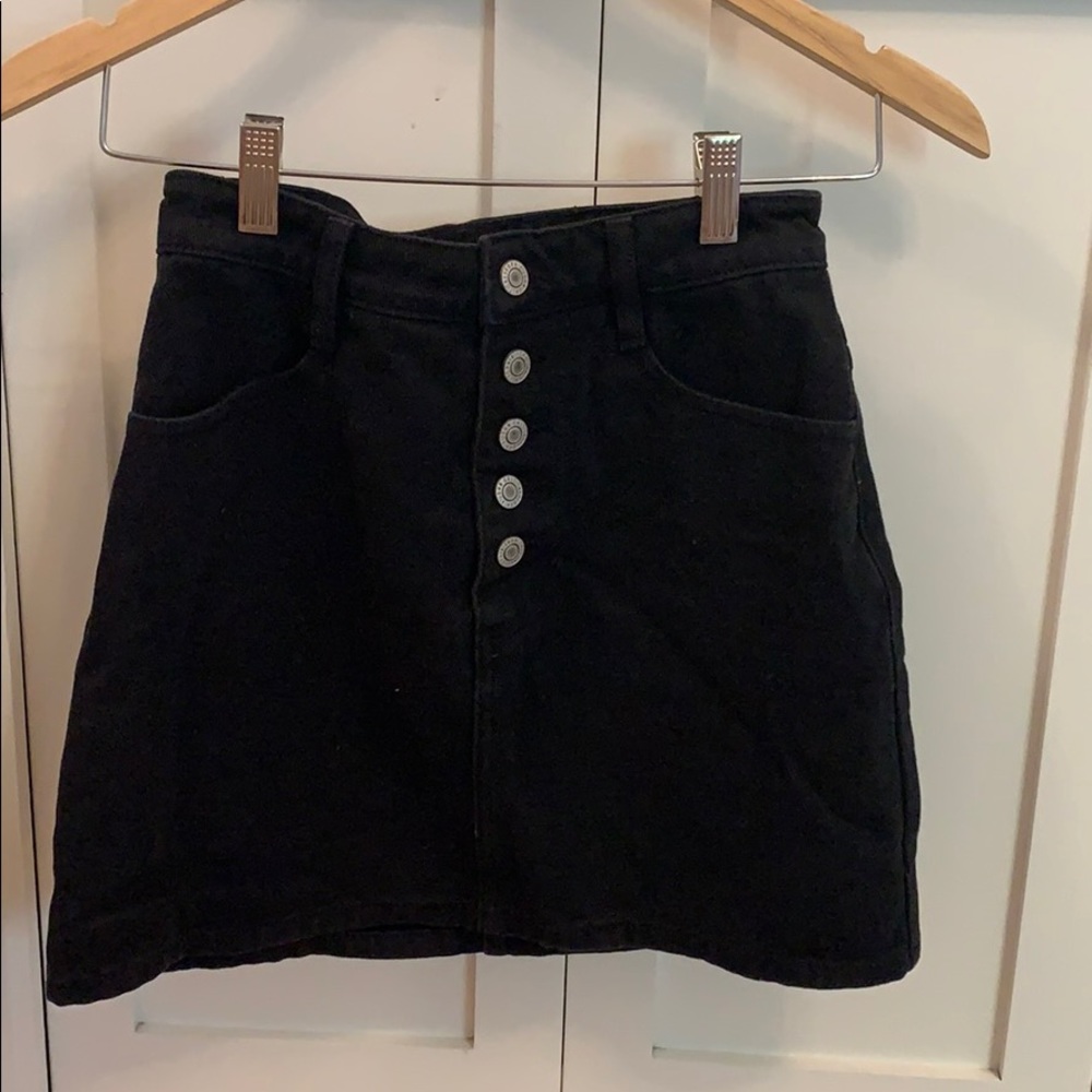 Black button up mini jean skirt